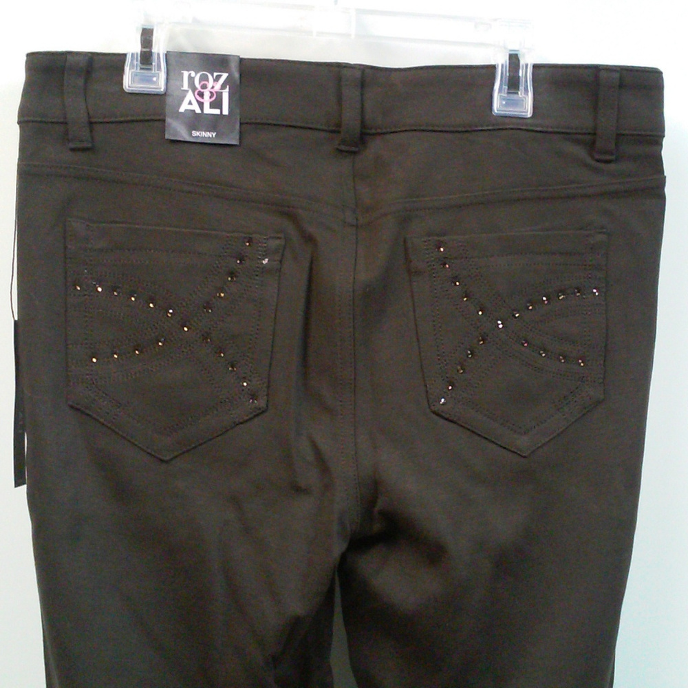 Brown Ponte Knit Skinny Pants Rhinestone Pockets - Picture 3 of 8